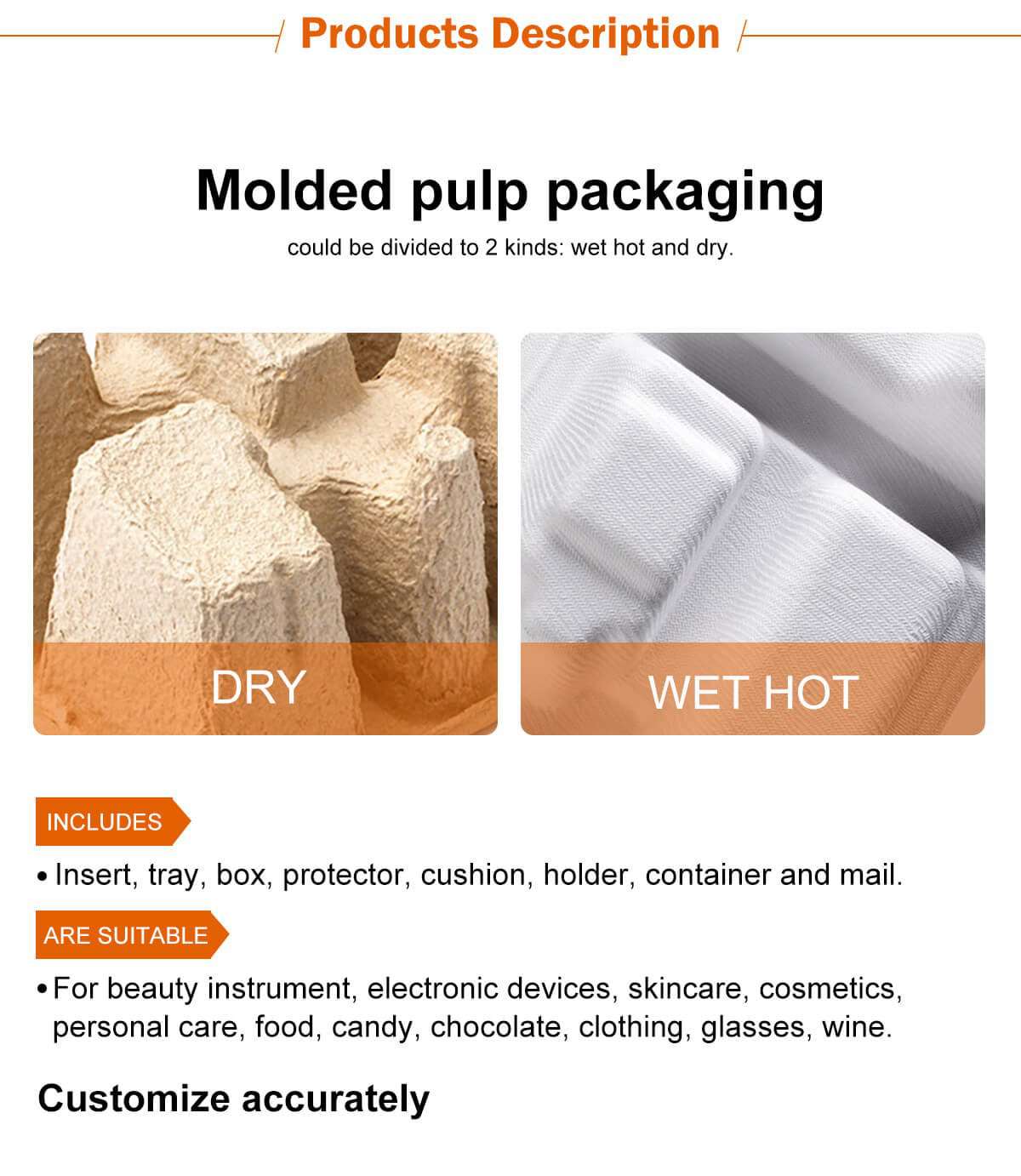 Molded pulp packaging could be divided to 2 kinds:wet hot and dry