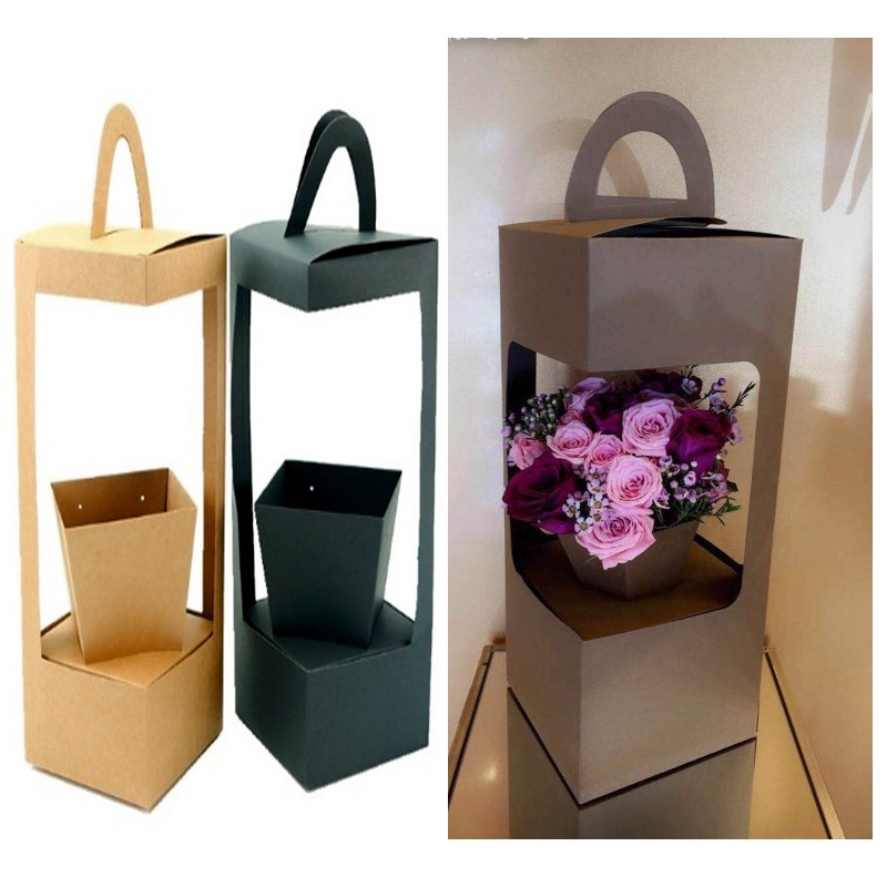 New Portable foldable kraft Paper Flower BoxCone Single Box Gift For Packing Flower BoxesFor Valentines Day Mothers