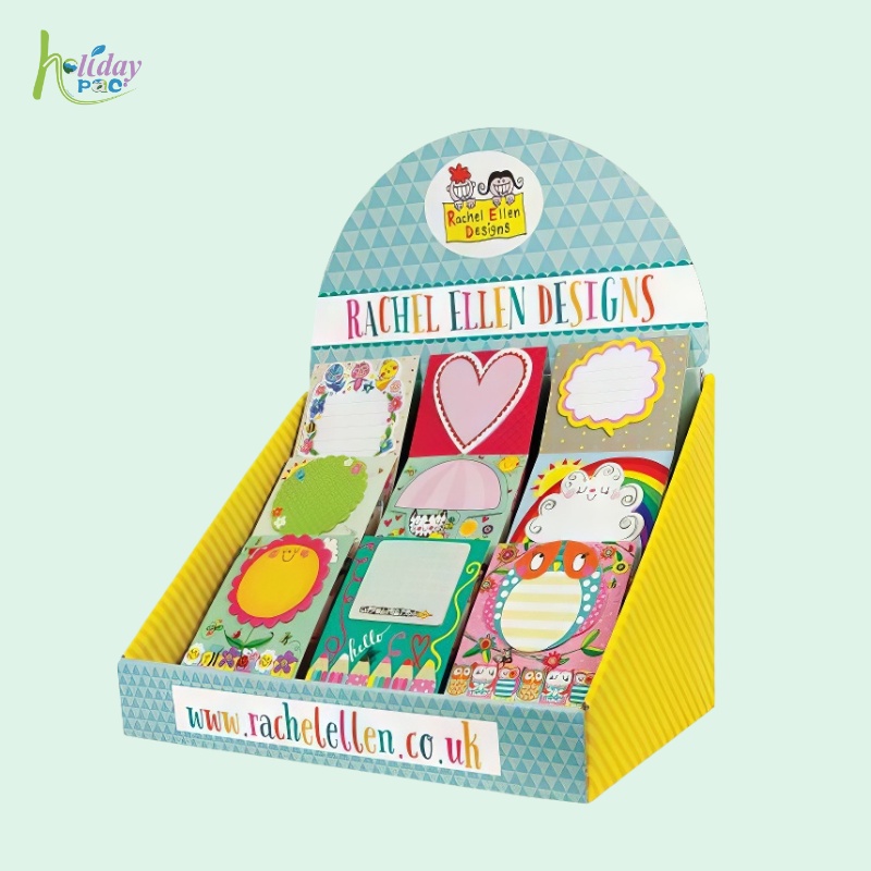 Holidaypac tiered countertop greeting card display with printed header