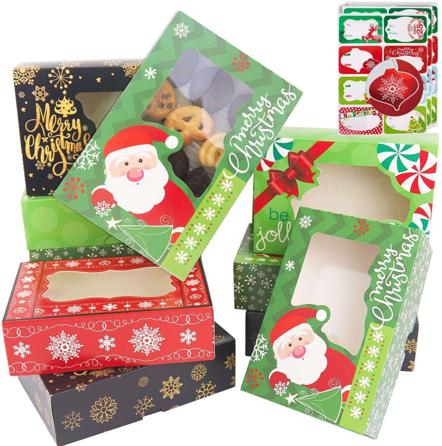 12 Christmas Cookie Boxes -Large Holiday Bakery Food Container for Gift ...