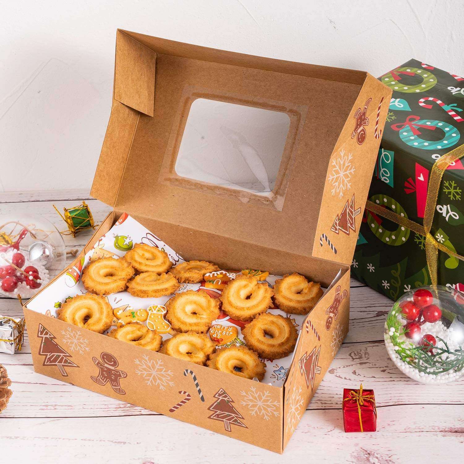 Sunolga Christmas Cookie Boxes 12 pcs Kraft With Window Christmas Treats Boxes For Gifting