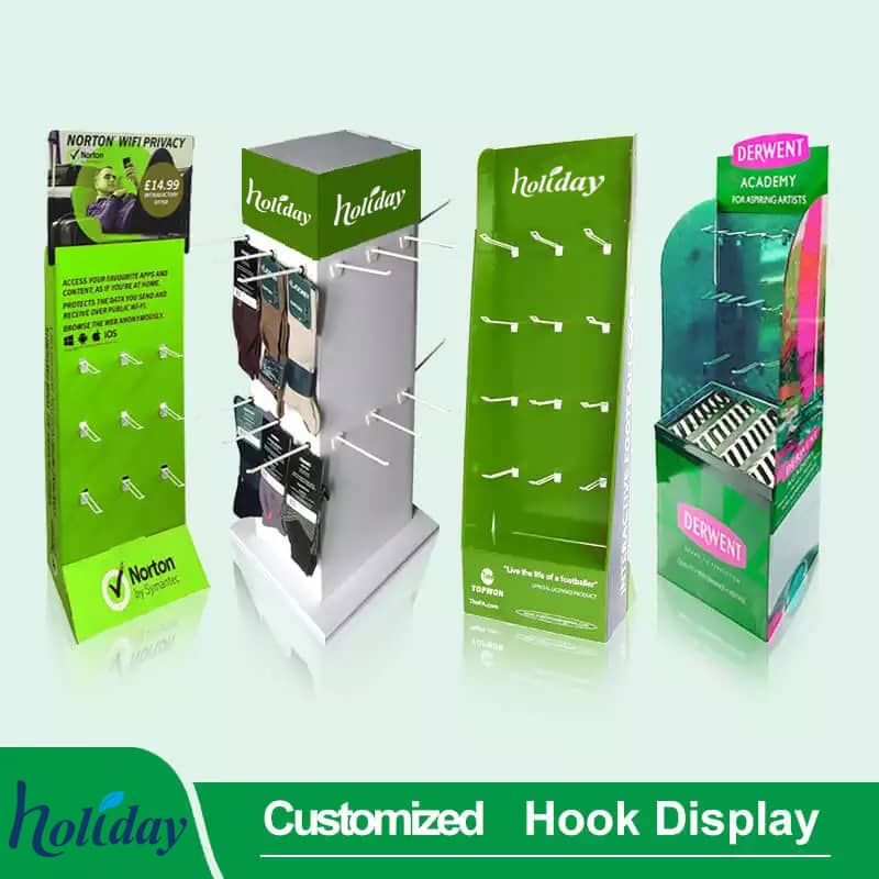 Custom Cardboard Floor Display With Hook For Pet Leashes, Hook Floor Display Racks For Pet Shop