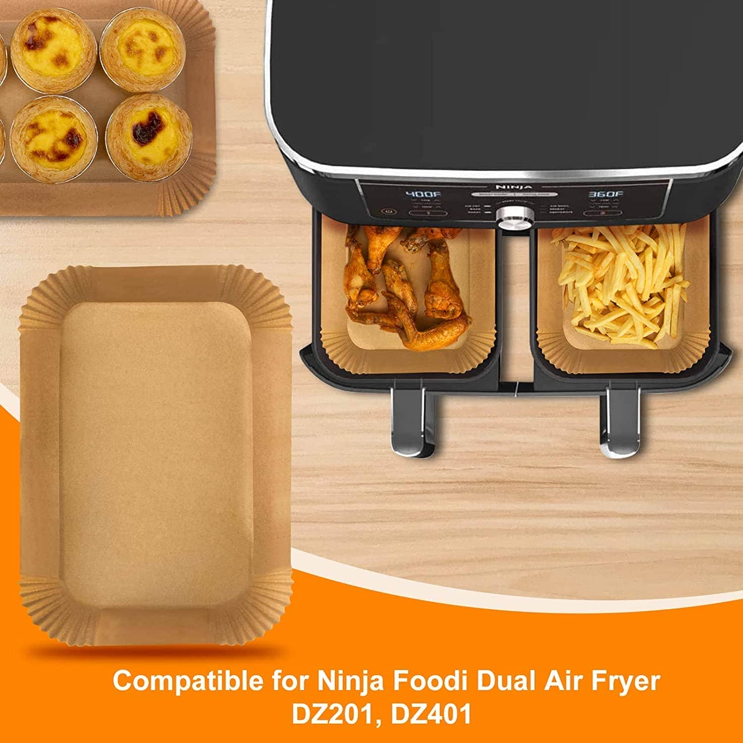 Air Fryer Disposable Paper Liner for Ninja Dual,Non-Stick Air Fryer Liners Rectangle