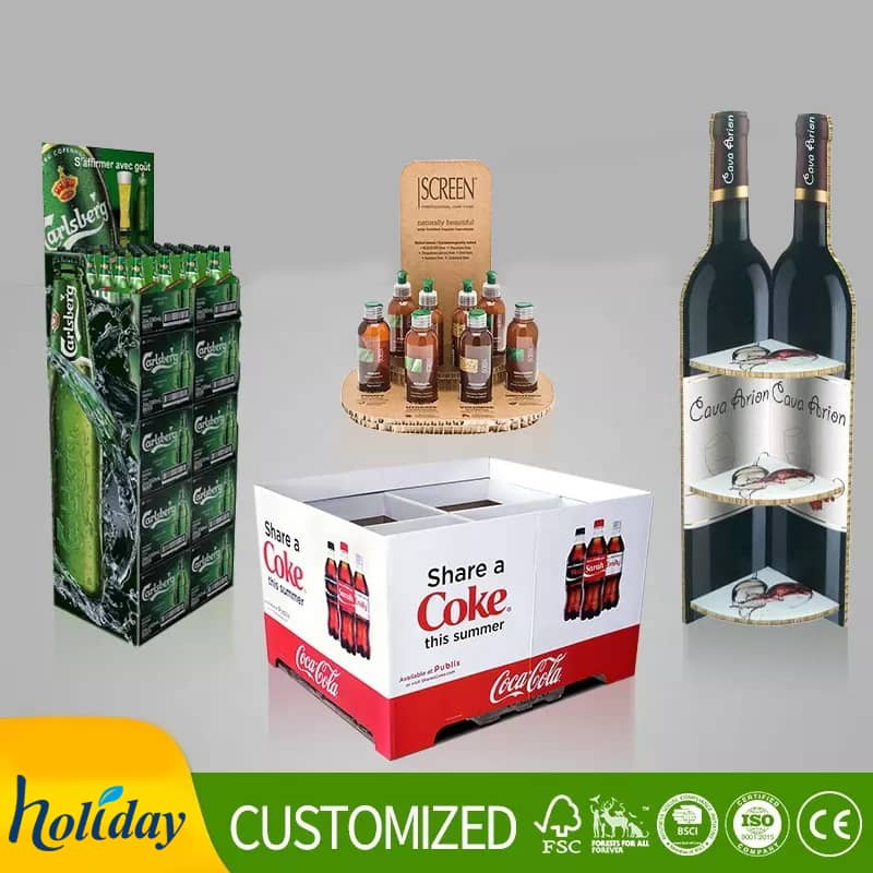 Retail Supermarket Corrugated Cardboard Paper Floor Beer Bottle Wine Display Stand