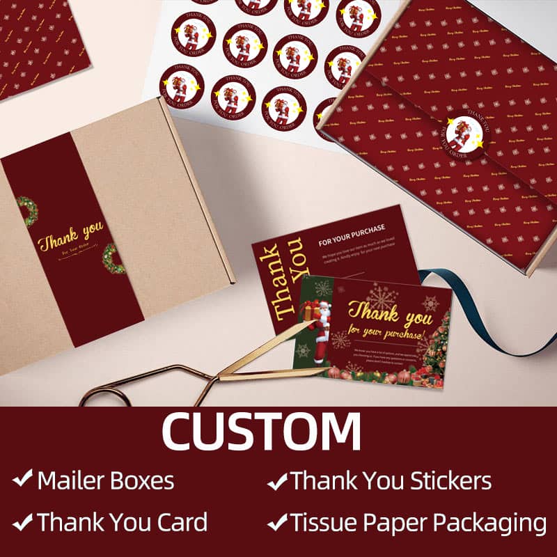 Custom Christmas Mailer Box for Small Business Thank You Stickers Thank You Card Tissue Paper Packaging Gift Mailer Boxes Set