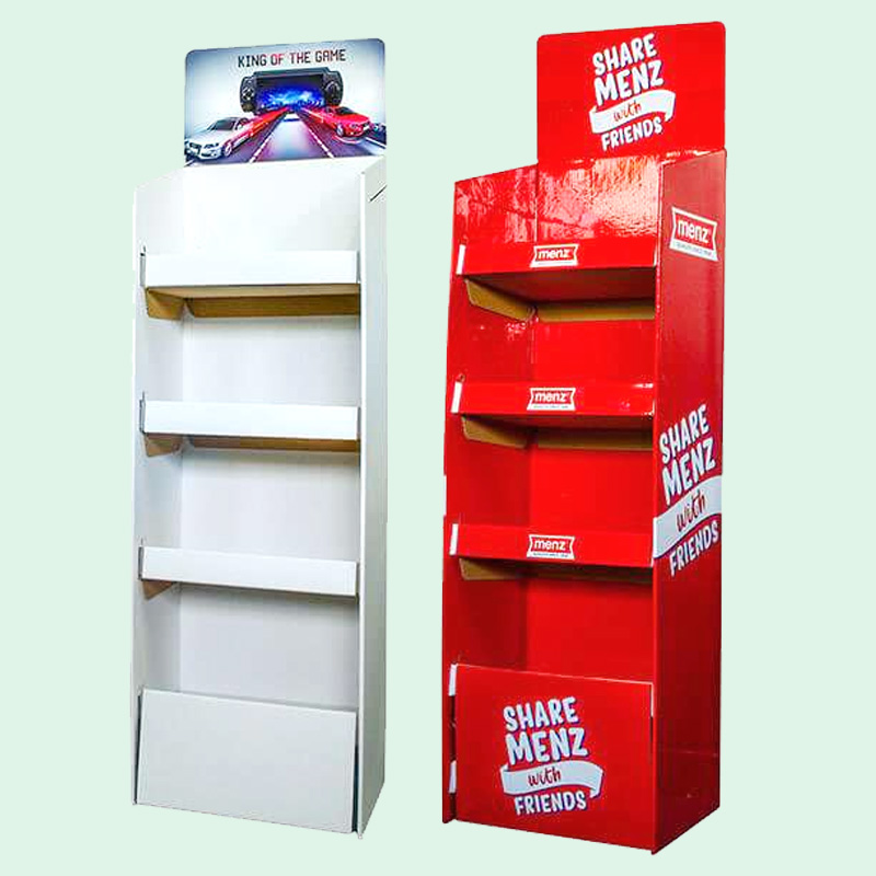 Cosmetics Set Floor Carton Display Stand Makeup Products Pos Cardboard Paper Floor Display Shelves for Supermarket HLD-YP001