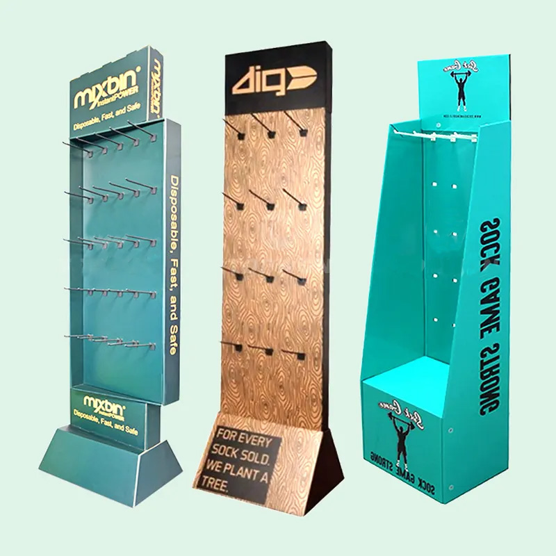 cardboard display stand with peg hooks