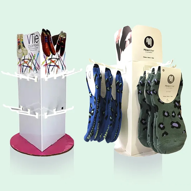 Customized Supermarket Dress Hook Display Rack Cardboard Floor Display Stand Underwear Socks Hook Display