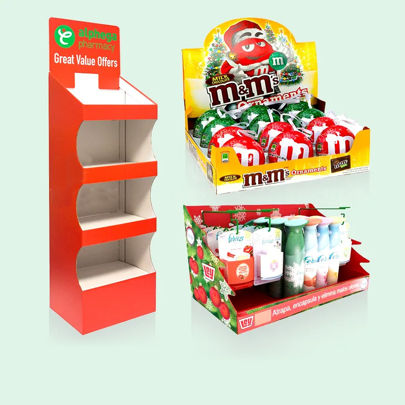 Custom Supermarket Christmas Festival Promotional Tree Display Rack Cardboard Pop Display Stand Chocolate Candy Display Stand