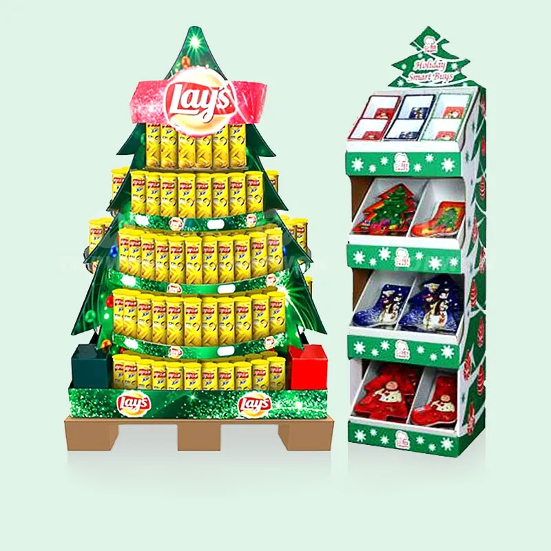 Custom Supermarket Christmas Festival Promotional Tree Display Rack Cardboard Pop Display Stand Chocolate Candy Display Stand