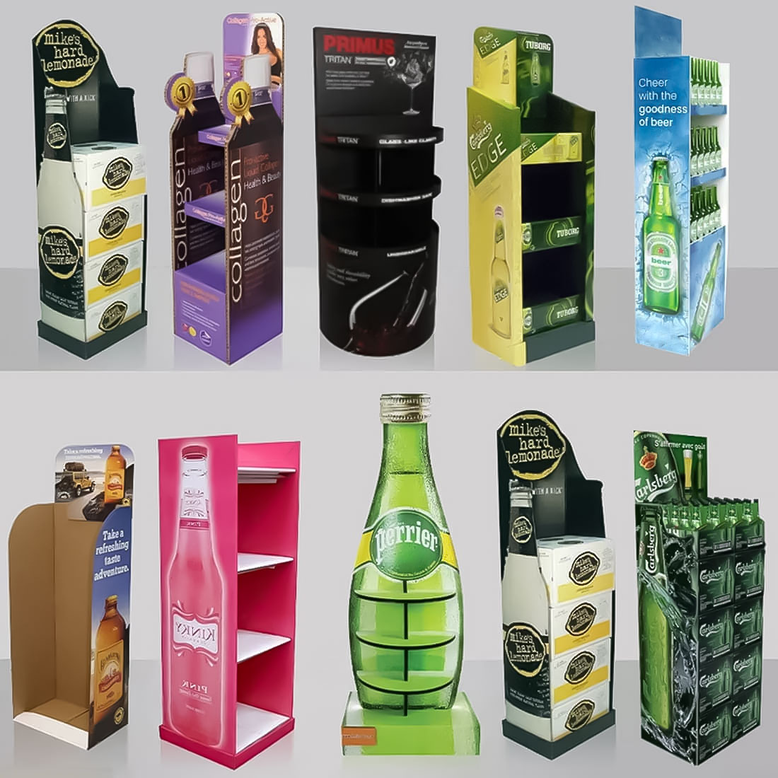Retail Supermarket Corrugated Cardboard Paper Floor Beer Bottle Wine Display Stand