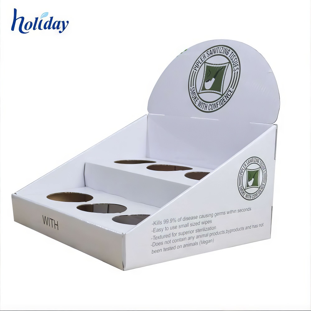 Custom High Quality Cardboard Paper Coffee Tea Cups Counter Top Display Boxes PDQ With Holes