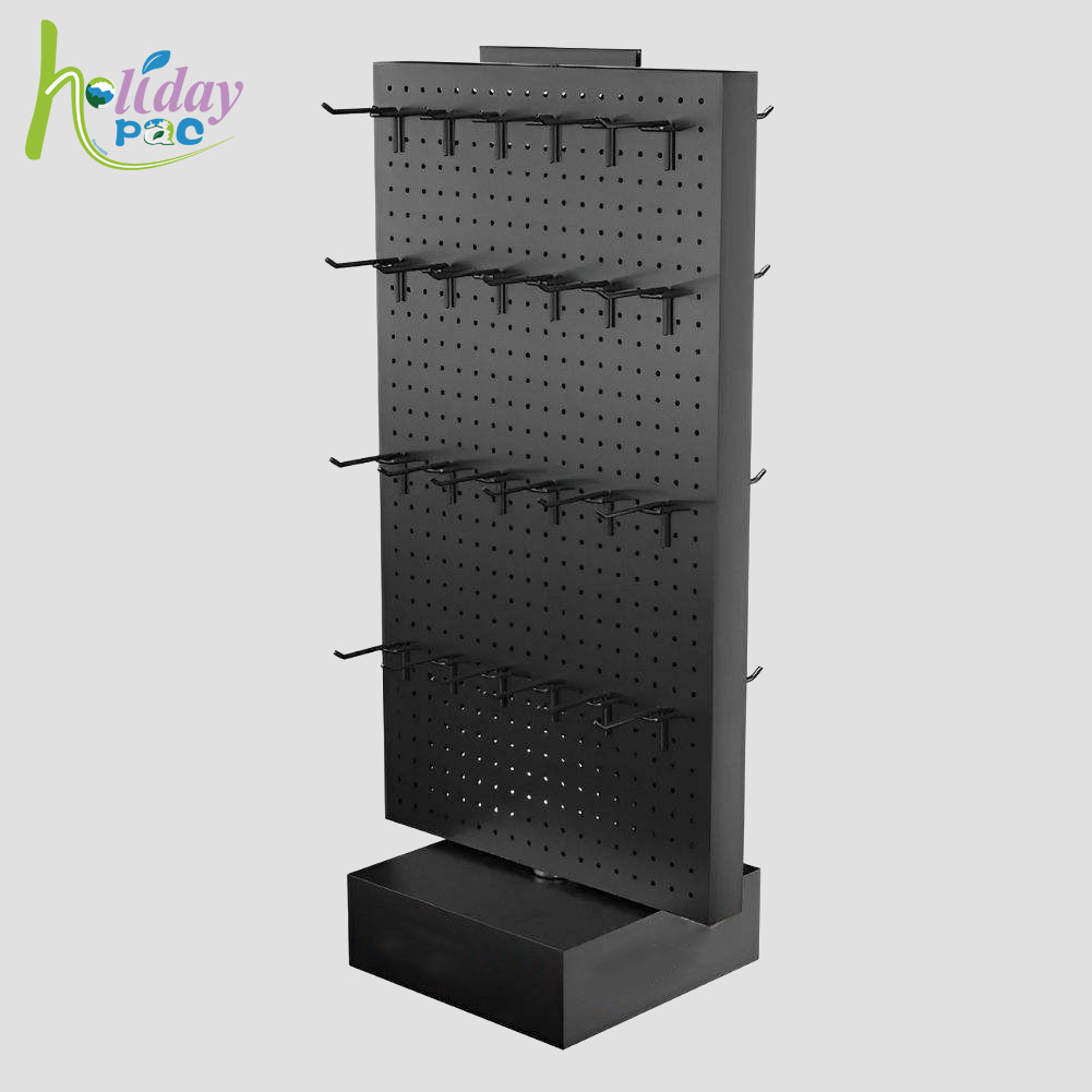 Metal Pegboard Rotating Display Stand with Hooks 2 Sided for Retail