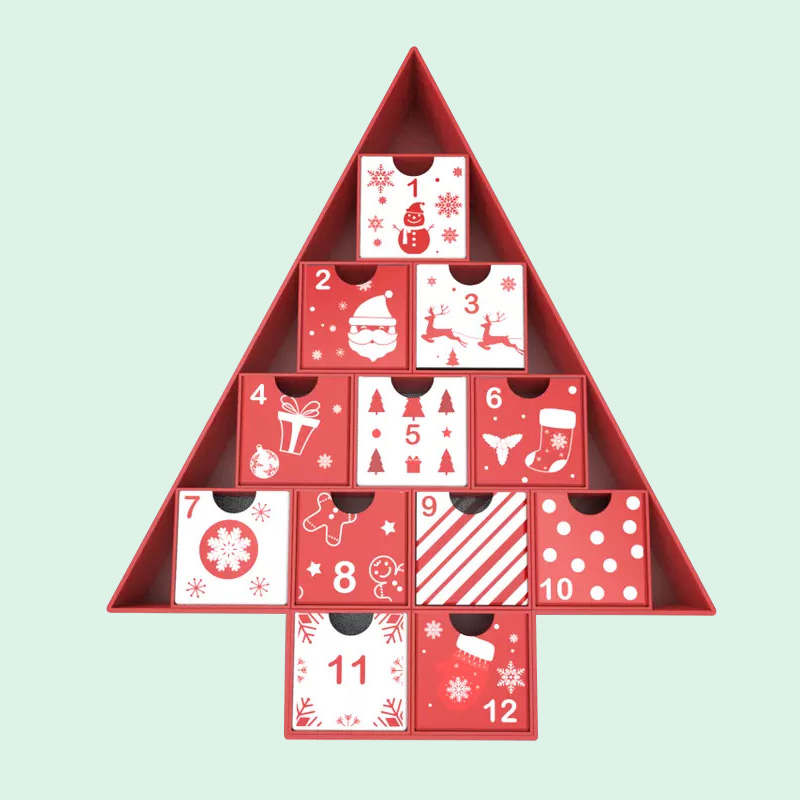 Custom Cardboard Divider Packaging Christmas Tree Shape Advent Calendar Box For Chocolate