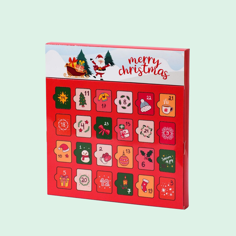 HOLIDAYPAC Custom Empty Christmas Ramadan Advent Calendar Chocolate Box Surprise Blind mystery Box For Cookie with Plastic Tray Insert