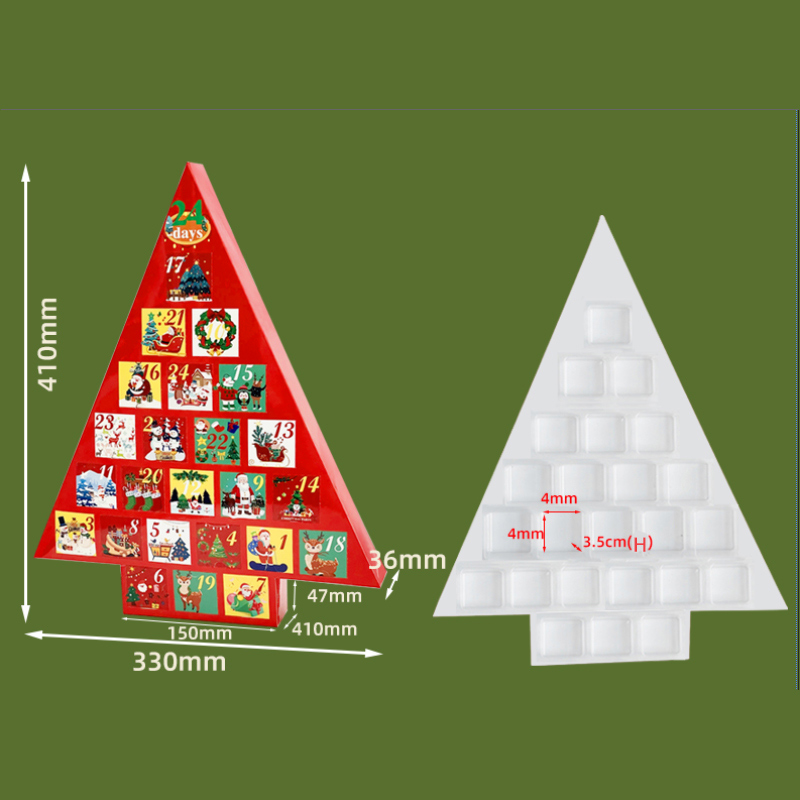 Holidaypac wholesale cardboard divider packaging christmas tree shape advent calendar box