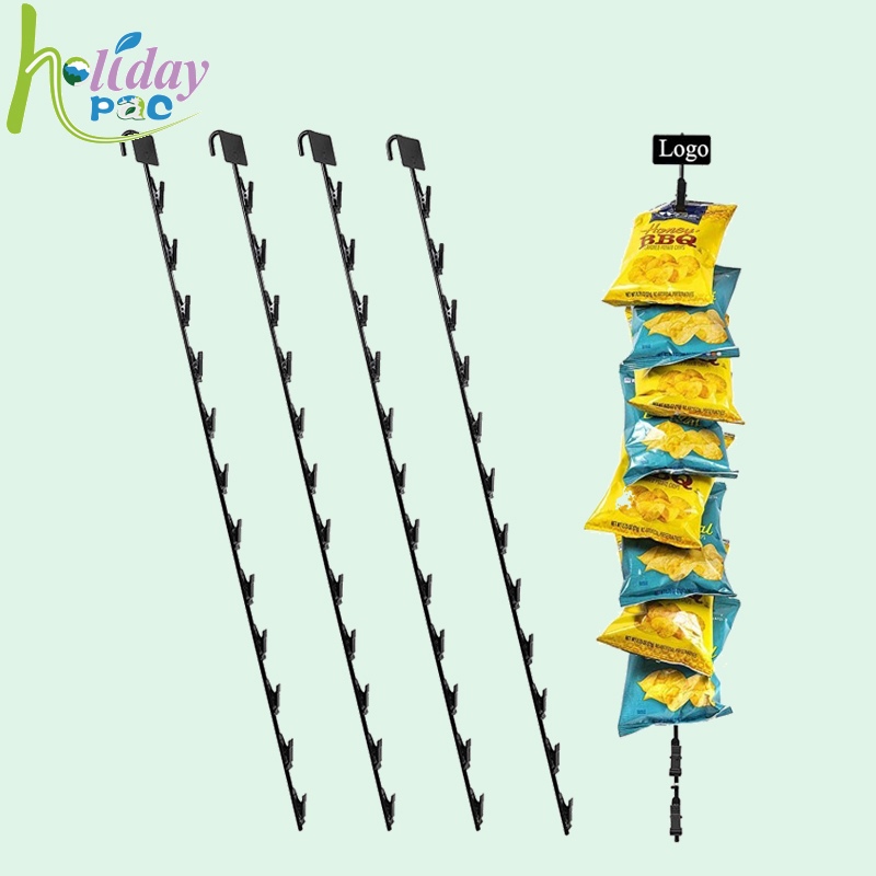 Wholesale Metal Hanging Merchandise Strips Holder with 12 Clips for Snack