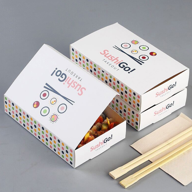 Disposable Double Compartment Customized Kraft Sushi Box with Handle - Holidaypac