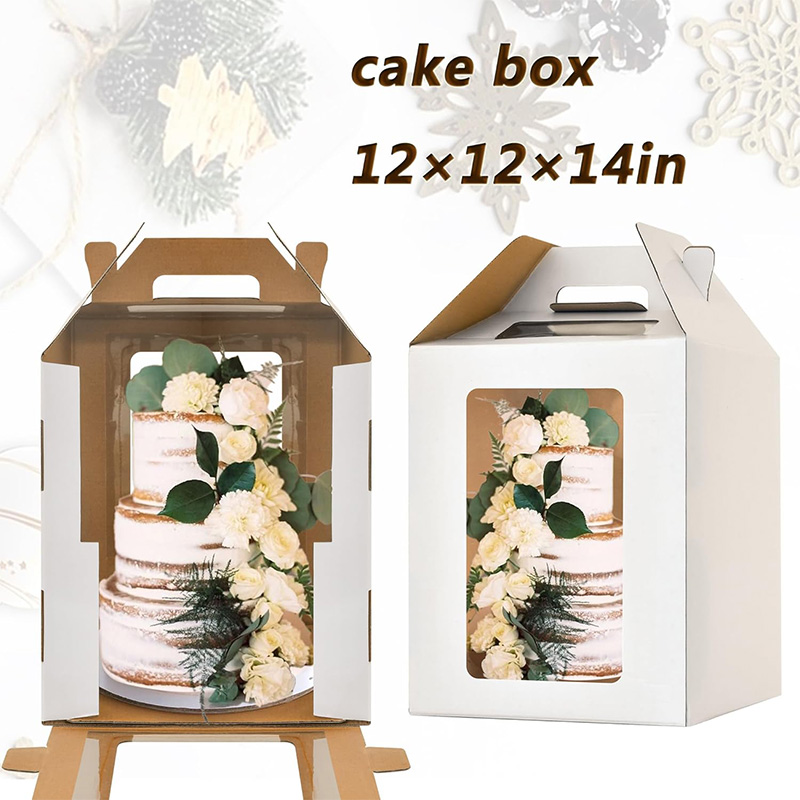 Custom 10*10*12 Inch Corrugated Paper Cake Box with Clear Window Portable Box -Holidaypac