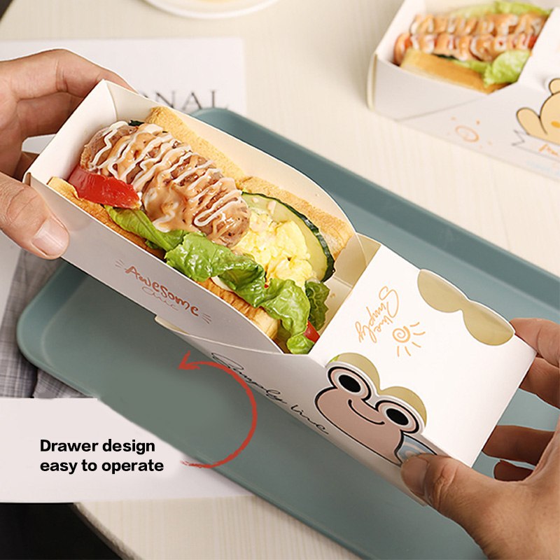 Custom Drawer Shape Recyclable Sandwich Wrapper Disposable Fast Food Boxes - Holidaypac