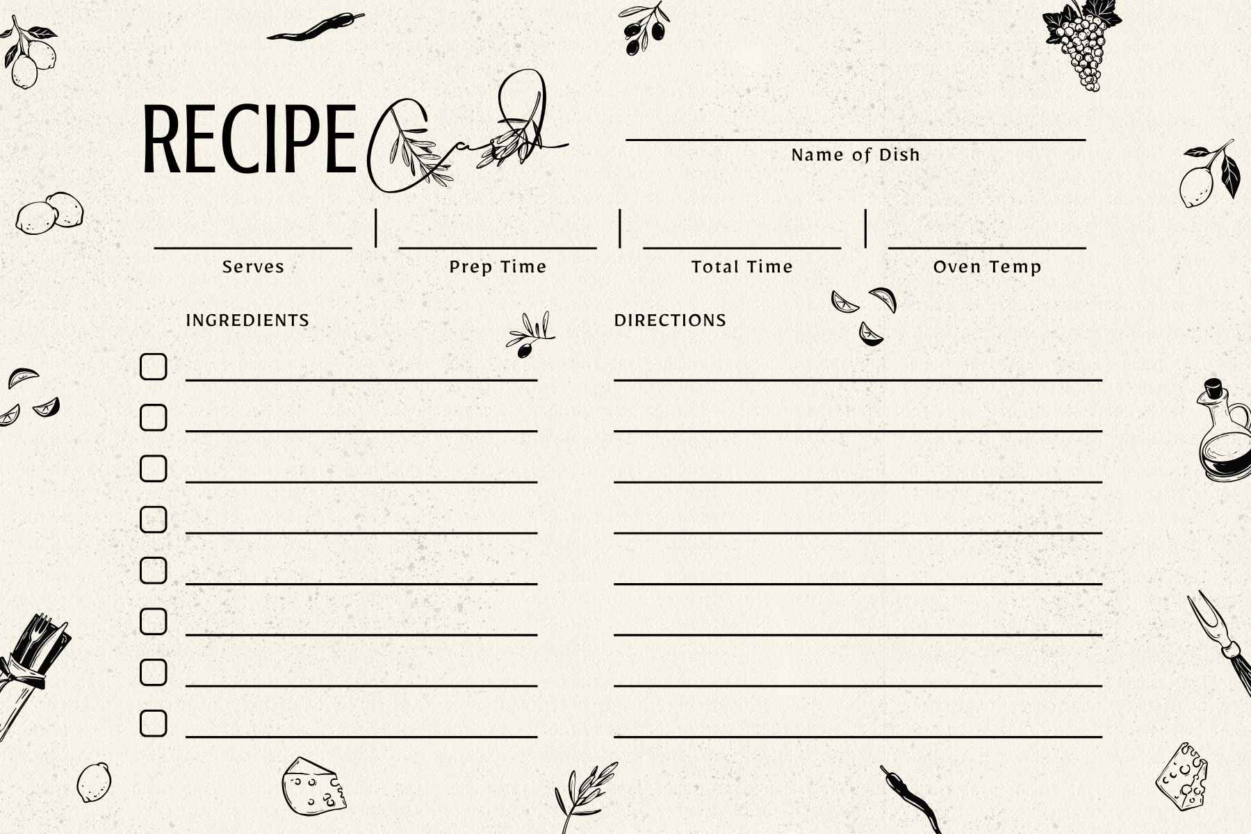 Printable Blank Double Sided Recipe Cards