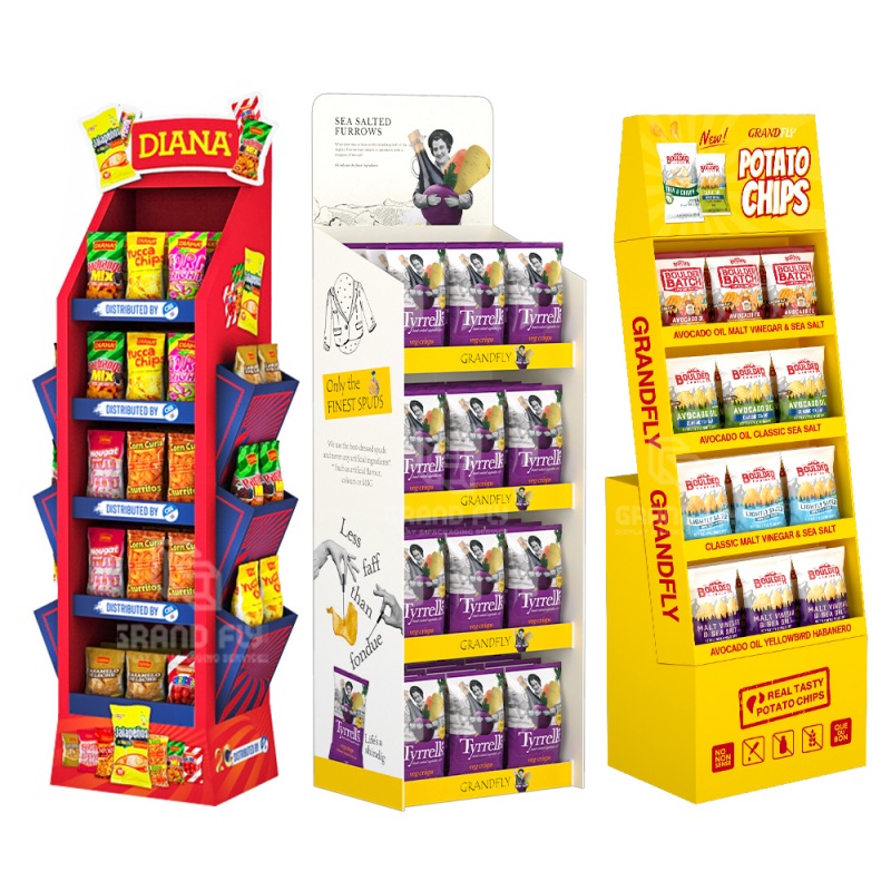 Supermarket Cardboard Chips With Stand For Snack Display Custom Display Stand For Chips,New Design Potato Chip Display Rack -Holidaypac