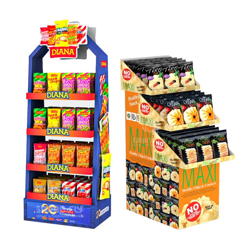 Supermarket Cardboard Chips With Stand For Snack Display Custom Display Stand For Chips,New Design Potato Chip Display Rack -Holidaypac