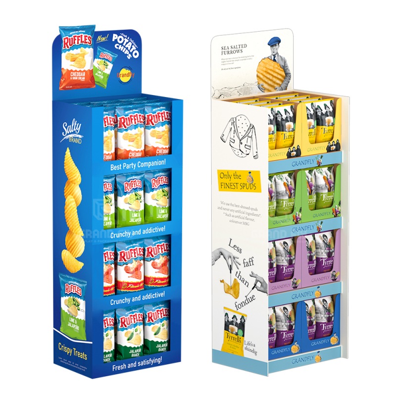 Supermarket Cardboard Chips With Stand For Snack Display Custom Display Stand For Chips,New Design Potato Chip Display Rack -Holidaypac