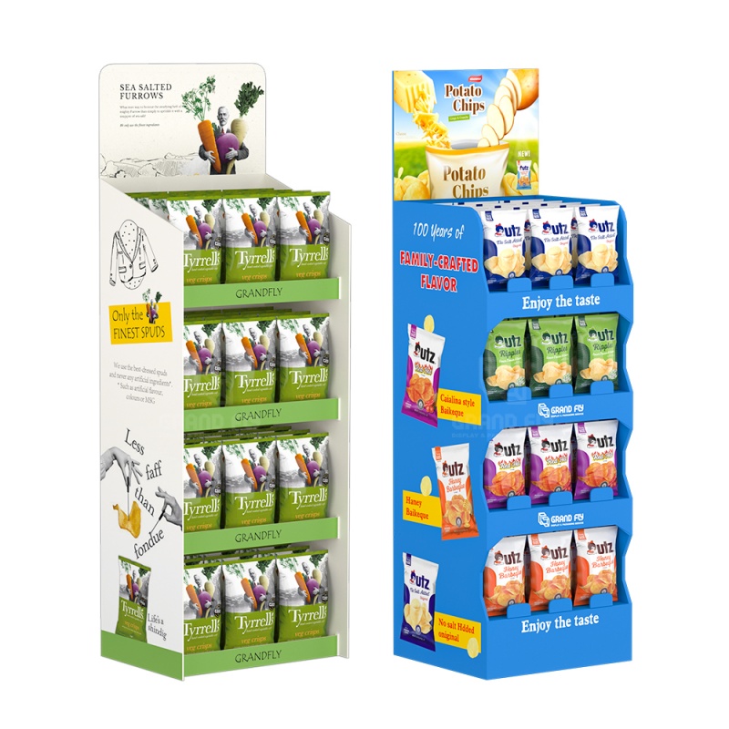 Supermarket Cardboard Chips With Stand For Snack Display Custom Display Stand For Chips,New Design Potato Chip Display Rack -Holidaypac