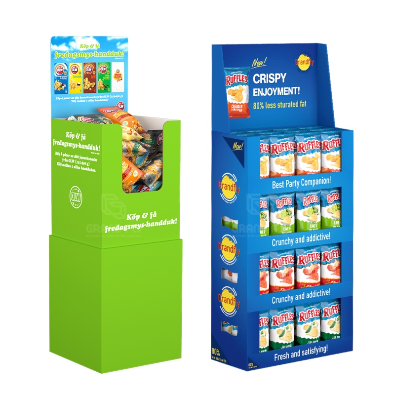Supermarket Cardboard Chips With Stand For Snack Display Custom Display Stand For Chips,New Design Potato Chip Display Rack -Holidaypac