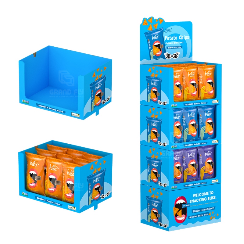 Supermarket Cardboard Chips With Stand For Snack Display Custom Display Stand For Chips,New Design Potato Chip Display Rack -Holidaypac