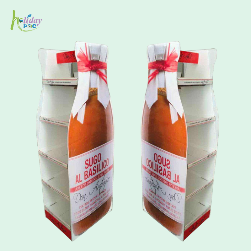 Custom Tomato Sauce Cardboard Floor Display with Bottle-Side Panels Design - Holidaypac