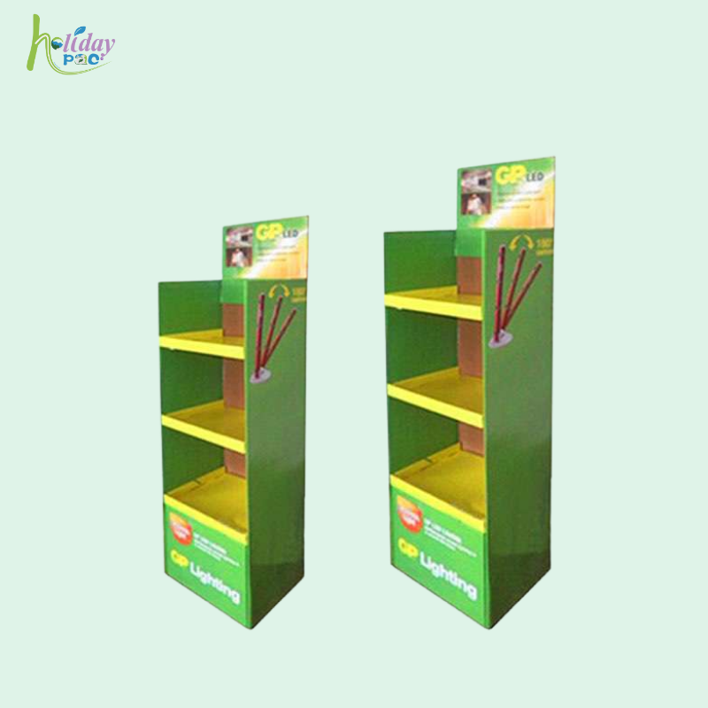 Custom 3-Tier Cardboard Floor Display Stand for LED Bulbs - Holidaypac