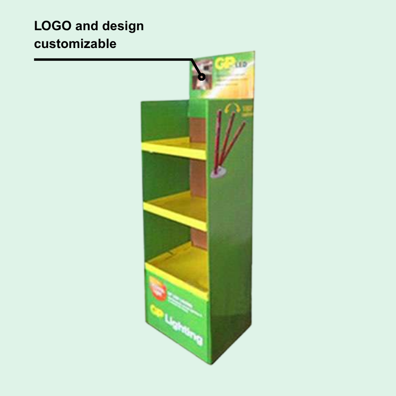 Custom 3-Tier Cardboard Floor Display Stand for LED Bulbs - Holidaypac