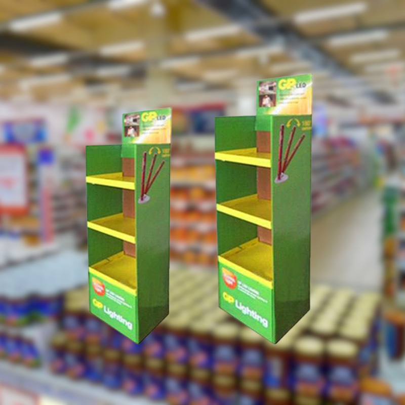 Custom 3-Tier Cardboard Floor Display Stand for LED Bulbs - Holidaypac