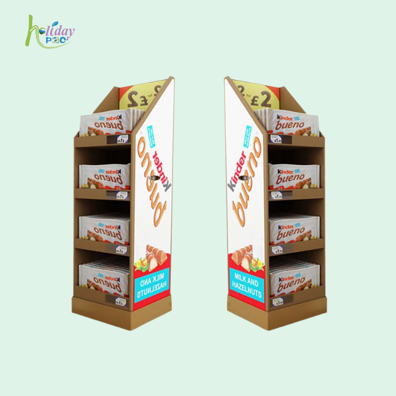 Custom 4 Shelfs Corrugated Floor Display Stand for Chocolate Bars - Holidaypac