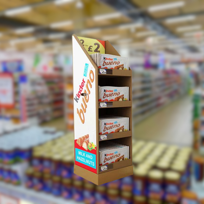 Custom 4 Shelfs Corrugated Floor Display Stand for Chocolate Bars - Holidaypac