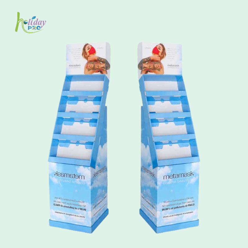 Custom Cardboard Floor Display Stand for Face Masks with Shelves - Holidaypac