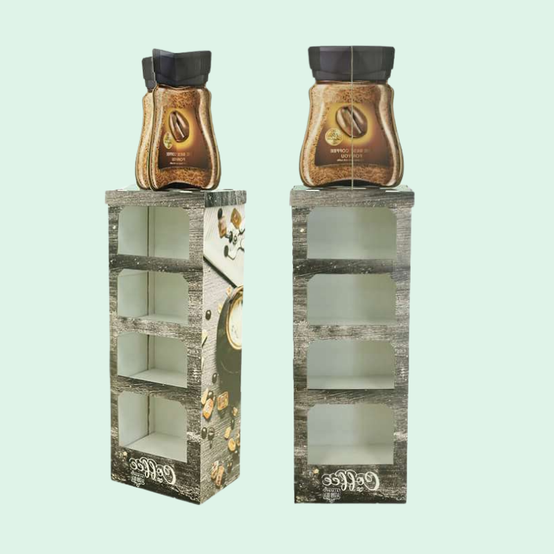 Custom Cardboard Floor Display Stand with Coffee Bottle Topper for Retail Promotion-Holidaypac