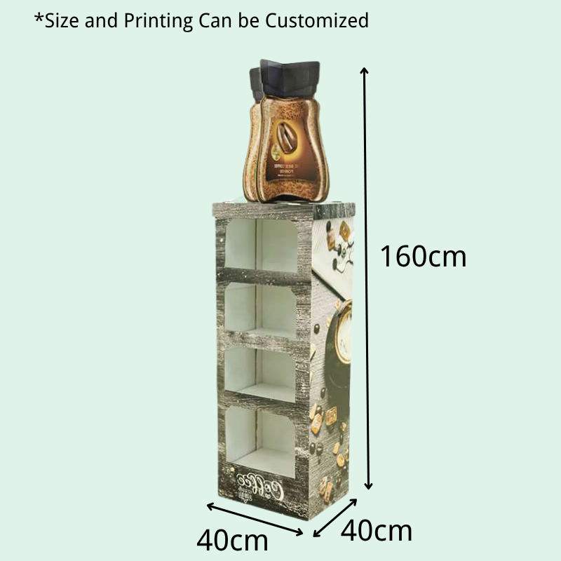 Custom Cardboard Floor Display Stand with Coffee Bottle Topper for Retail Promotion-Holidaypac