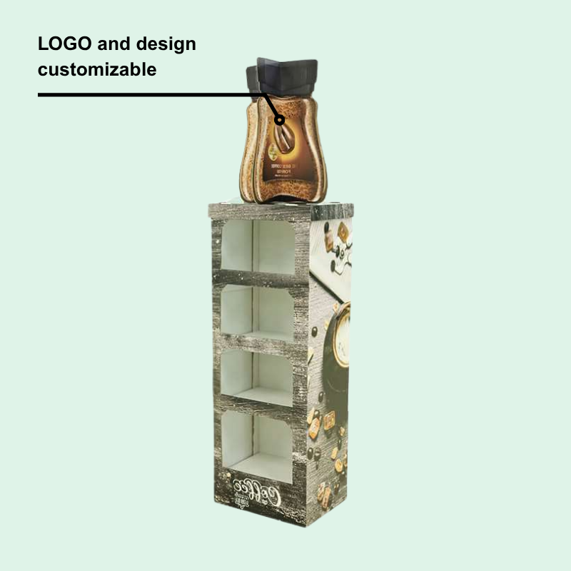 Custom Cardboard Floor Display Stand with Coffee Bottle Topper for Retail Promotion-Holidaypac