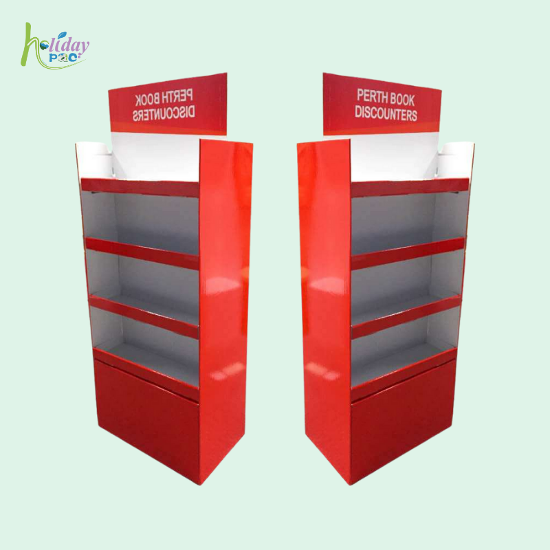 Custom Retail 4 Shelves Cardboard POP Display Stand with Base for Books-Holidaypac
