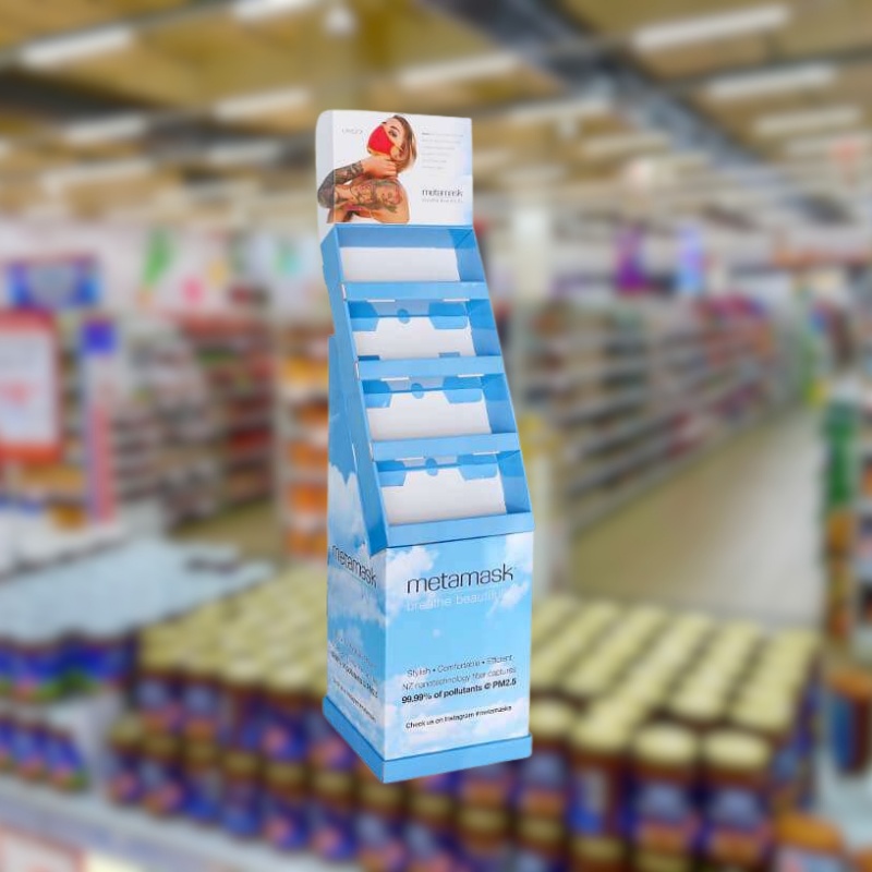 Custom Cardboard Floor Display Stand for Face Masks with Shelves - Holidaypac