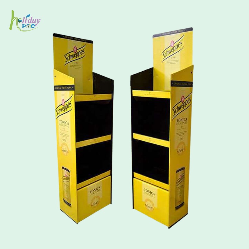 Custom Cardboard Corrugated Floor Retail Orange Beverage Displays-holidaypac