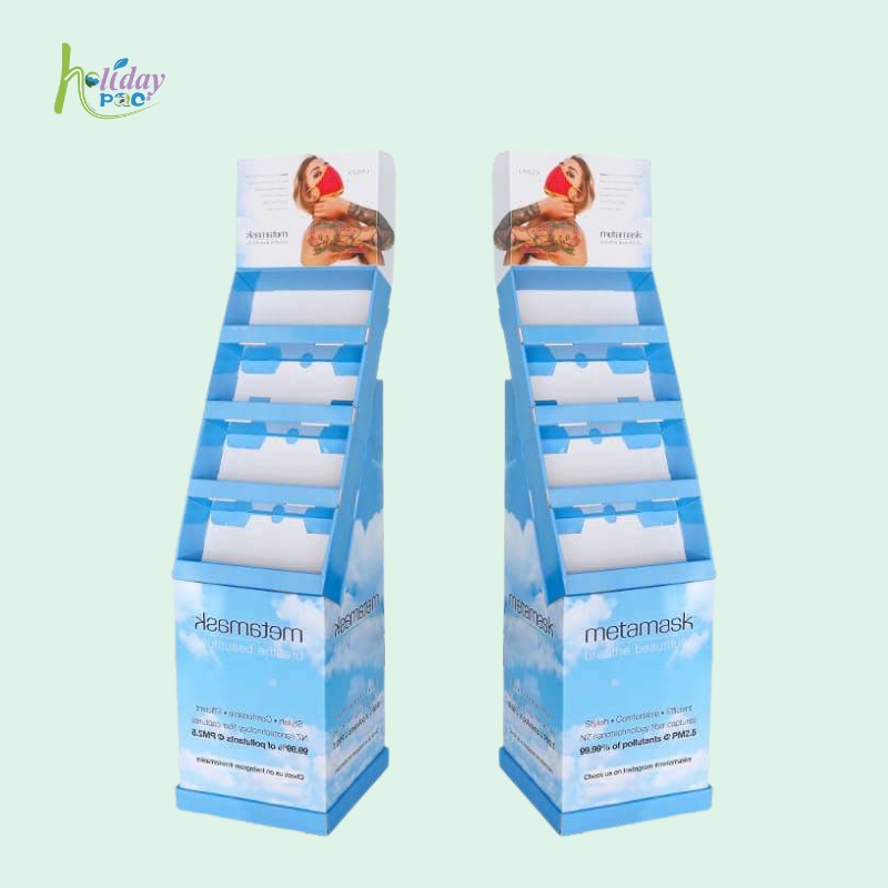 Custom Cardboard Floor Display Stand for Face Masks with Shelves - Holidaypac