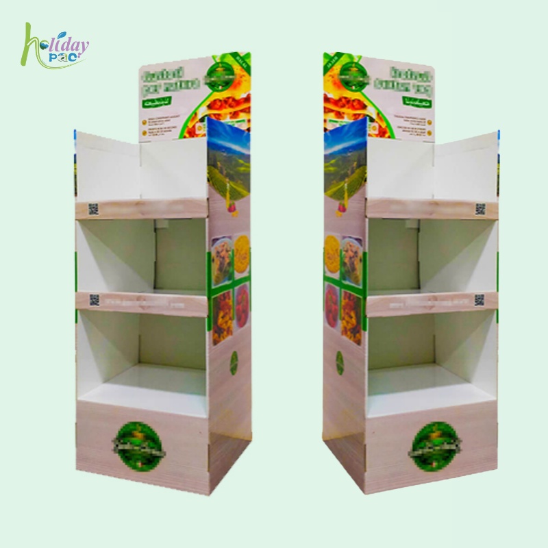 Custom 3-Tier Cardboard Floor Display Stand for Ready-to-eat dishes Products-Holidaypac