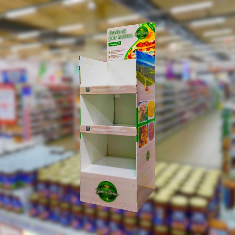 Custom 3-Tier Cardboard Floor Display Stand for Ready-to-eat dishes Products-Holidaypac