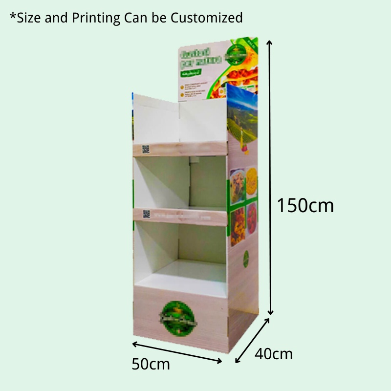 Custom 3-Tier Cardboard Floor Display Stand for Ready-to-eat dishes Products-Holidaypac