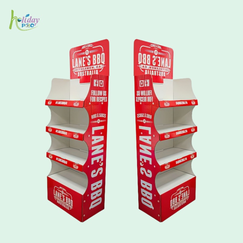Custom 4-Tier Cardboard Floor Display Stand for BBQ Sauces and Rubs-Holidaypac