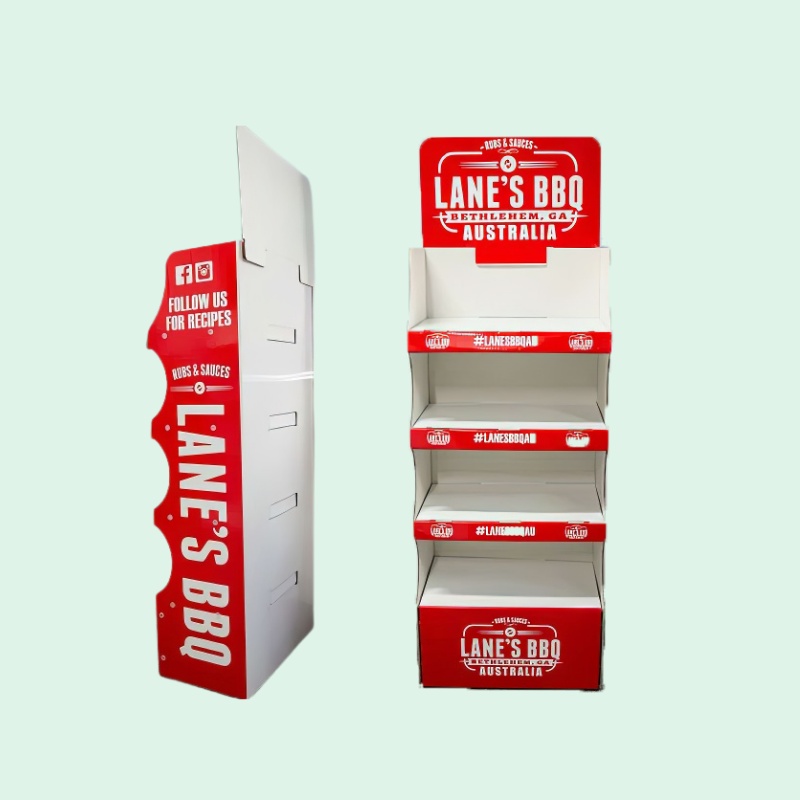 Custom 4-Tier Cardboard Floor Display Stand for BBQ Sauces and Rubs-Holidaypac